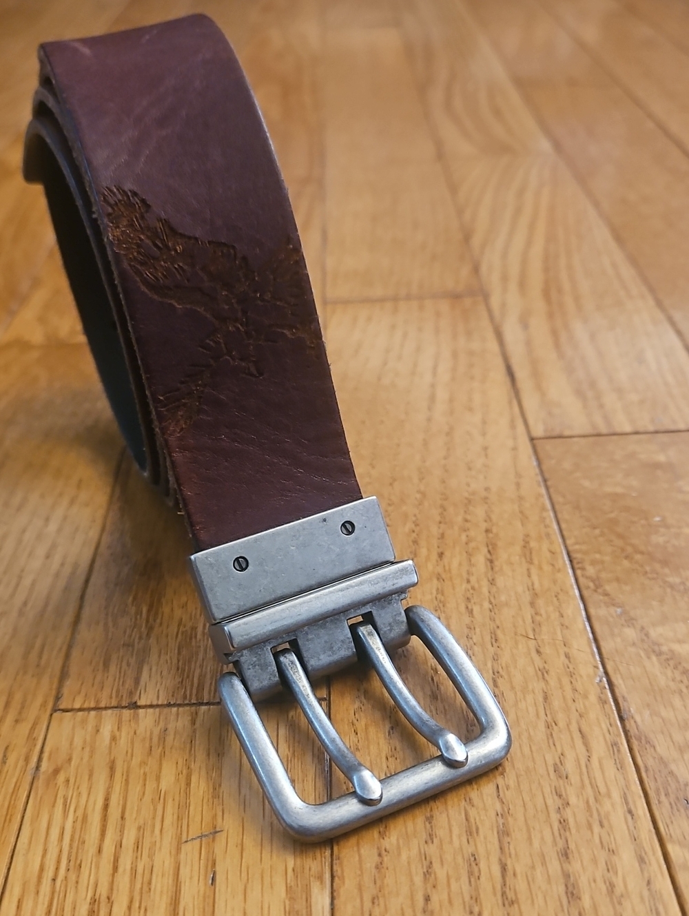 American Eagle Outfitters Leather Belt with Double-Prong Silver Buckle